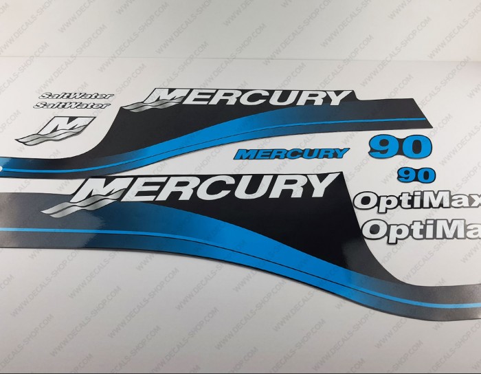 Mercury 90HP Optimax Saltwater Outboard Decal Kit BLUE